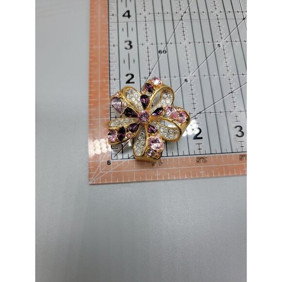Nolan Miller Brooch Amethyst Purple & Clear Crystals Double Layer Gold Tone - Picture 15 of 15